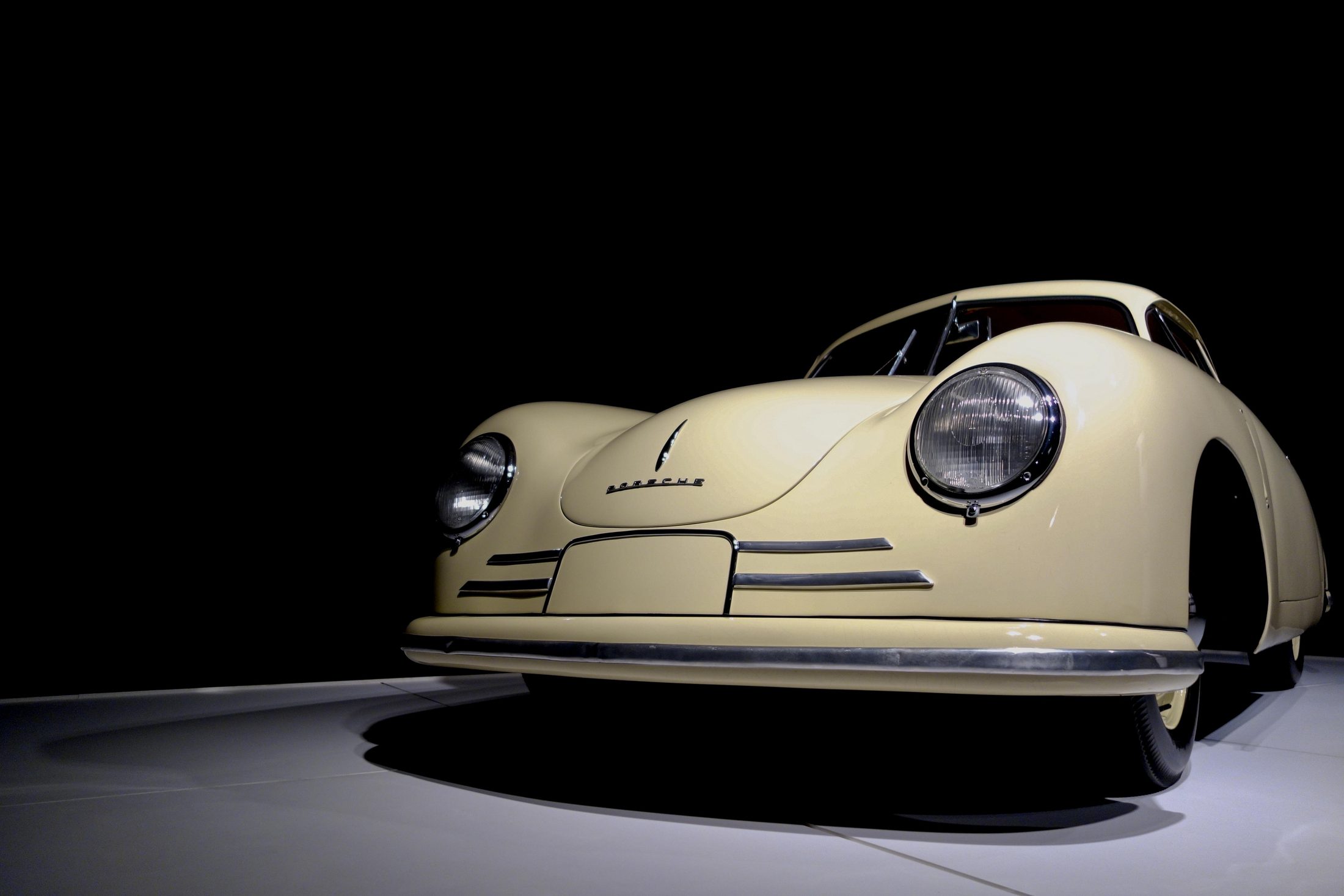 Vintage Porsche 356, product shot on location, front three-quarter view