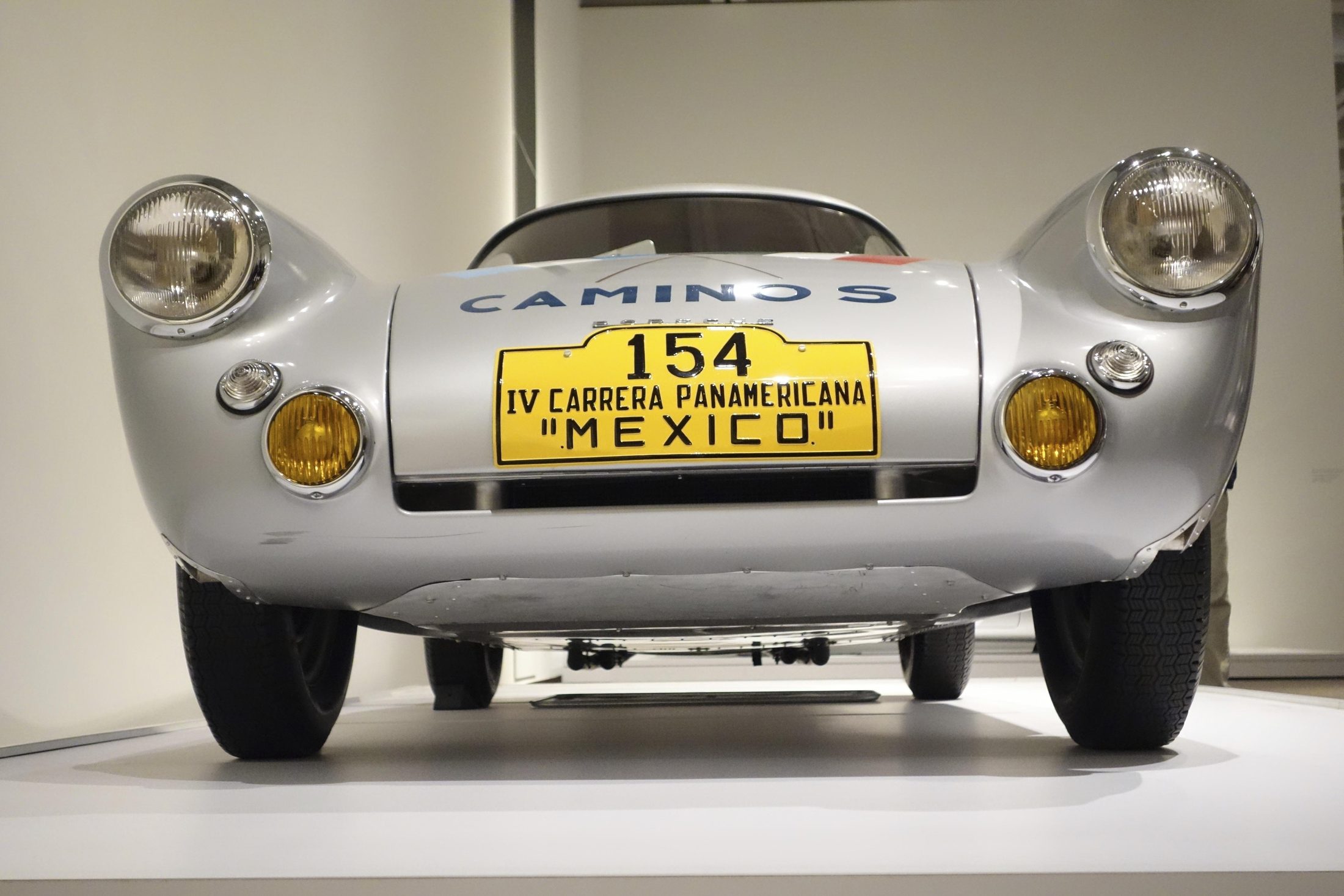 Vintage Porsche 356 Panamericana racer, head-on shot on location