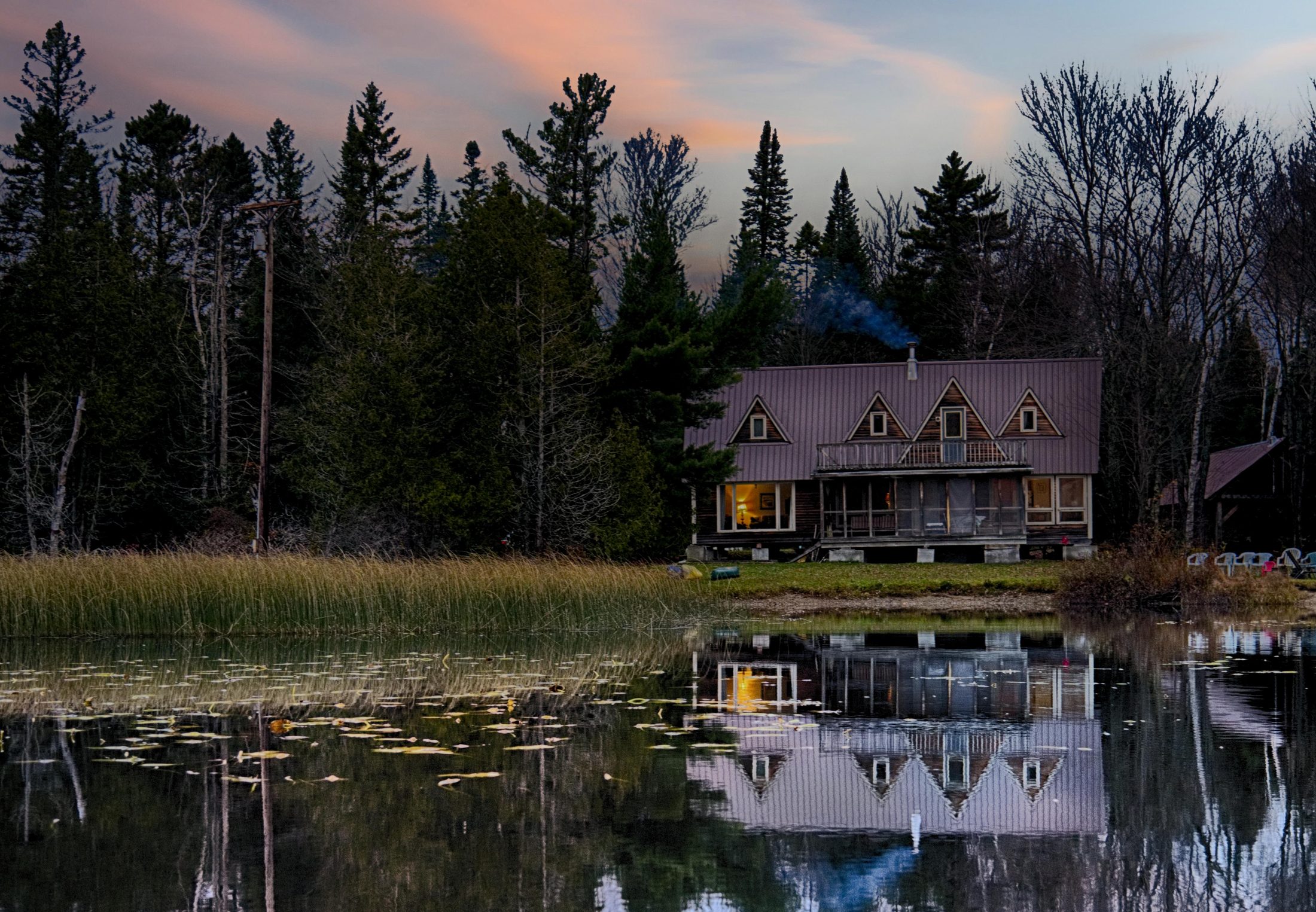Personal project photograph — lake house at dusk