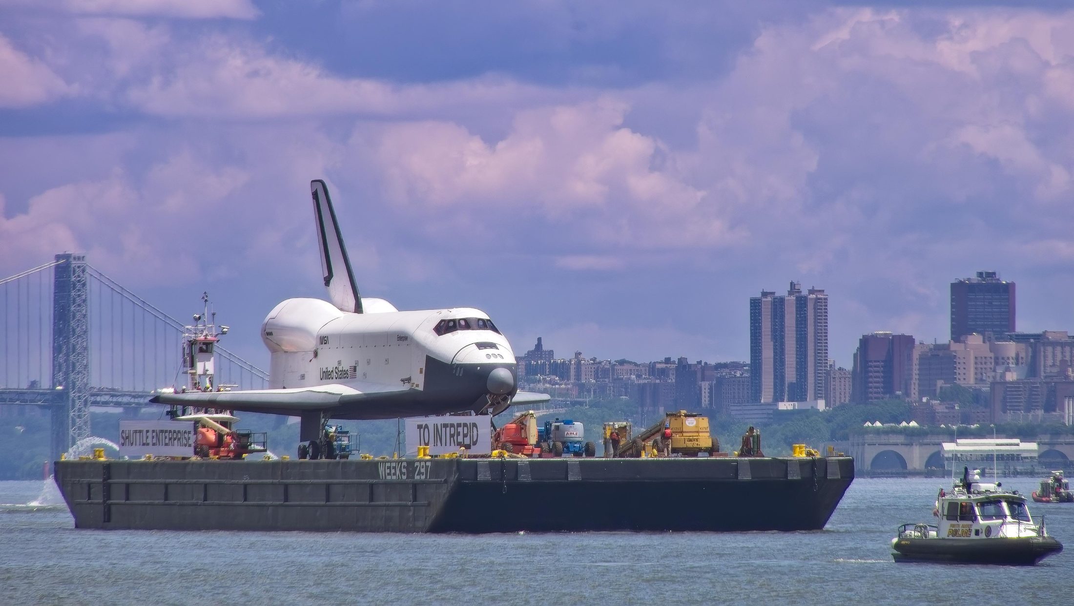 Space Shuttle Enterprise on transport barge, alternate view