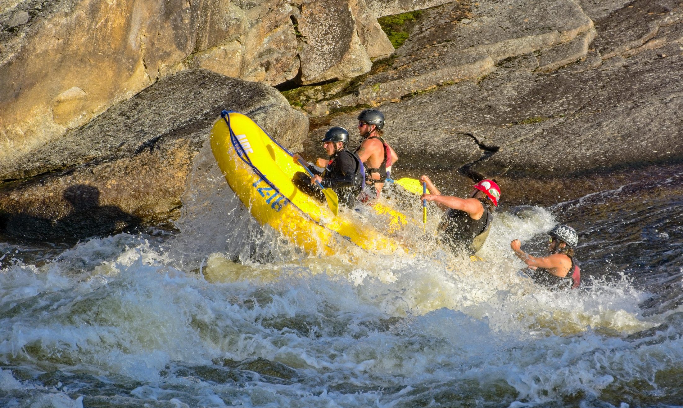 Rafters running the rapids, close call