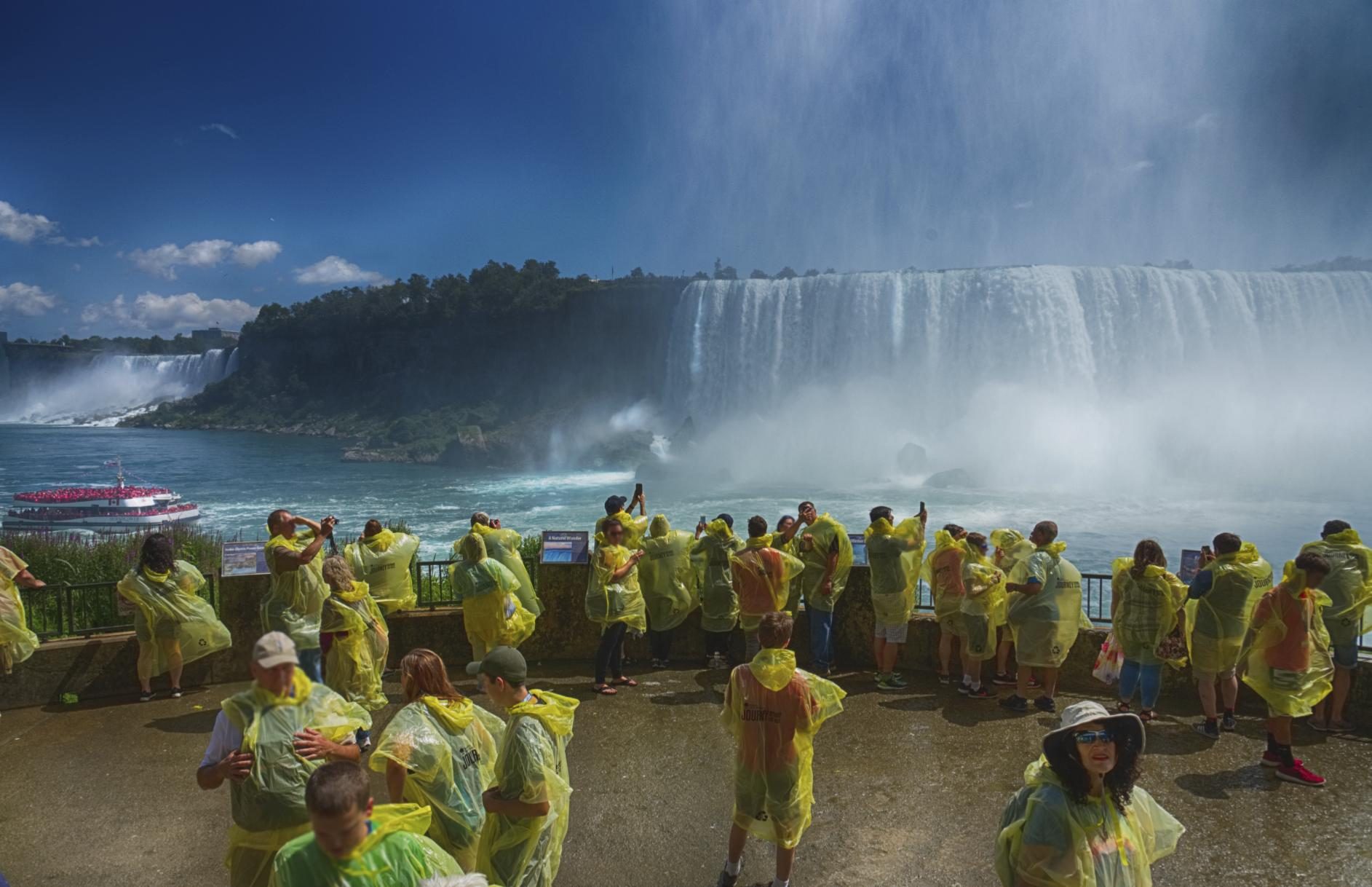 Tourists in ponchos at Niagara Falls